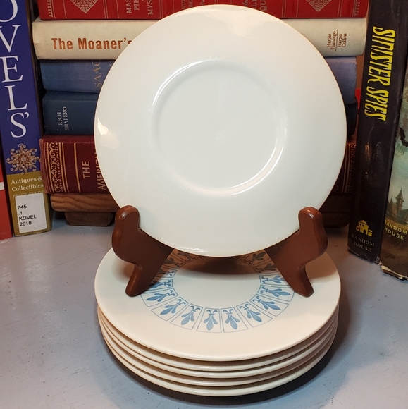 Vtg MCM Homer Laughlin Blue Fleur De Lis Saucers - Picture 2 of 7